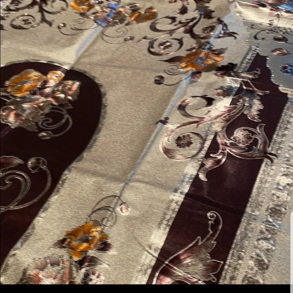 NWOT Floral Satiny Tablecloth Gold & Brown